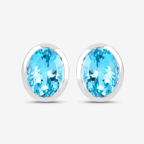Boucles d'oreilles en argent sterling avec topaze bleue suisse de 4,00 carats