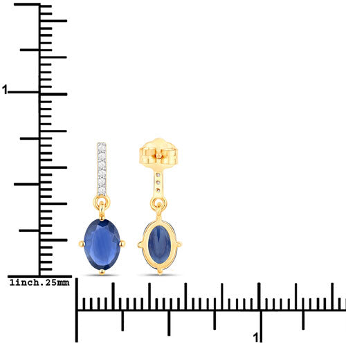 1.95 Carat Blue Sapphire and Diamond 14K Yellow Gold Earrings
