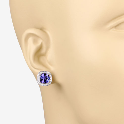 Boucles d'oreilles en tanzanite et diamants blancs de 5,98 carats en or 14K