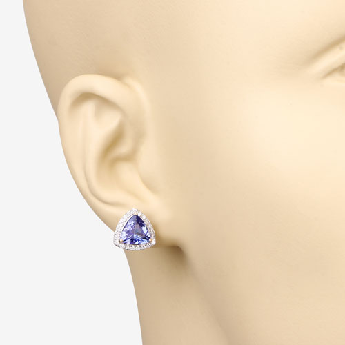 Boucles d'oreilles en tanzanite véritable de 3,82 carats et diamants blancs en or 14K