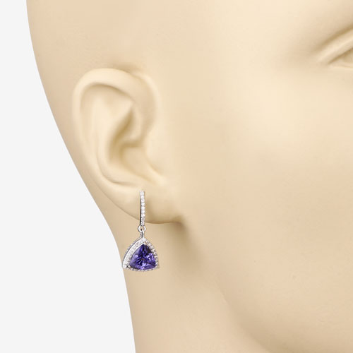 Pendientes de Tanzanita y Diamante Blanco de 3.86 Quilates en Oro Blanco de 14K
