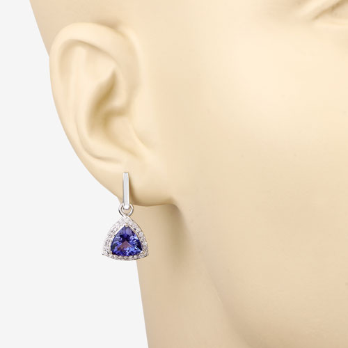 Boucles d'oreilles en tanzanite véritable de 3,86 carats et diamants blancs en or blanc 14K