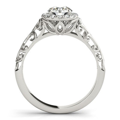 Anillo de Compromiso de Diamante Redondo Estilo Antiguo con Halo de Oro Blanco de 14k
