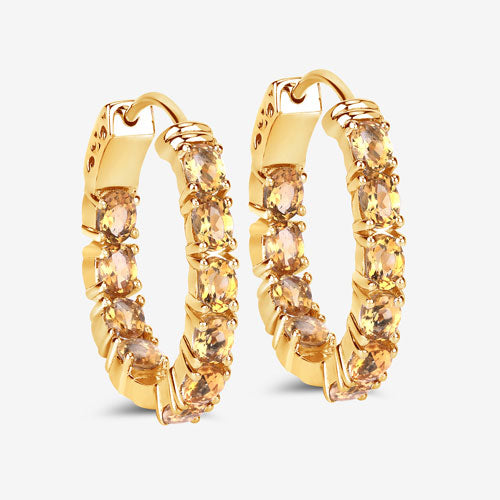Boucles d'oreilles créoles en argent sterling .925 avec citrine véritable de 3,20 carats