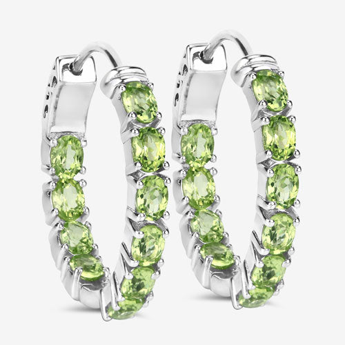 3.40 Carat Genuine Peridot .925 Sterling Silver Hoop Earrings