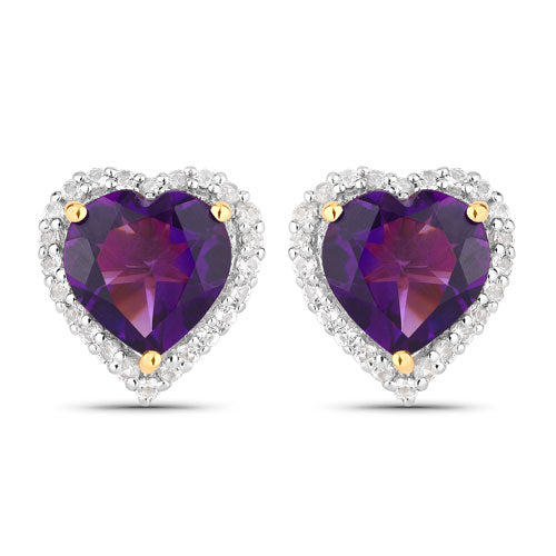 Pendientes de plata esterlina de amatista genuina de 3.48 quilates y topacio blanco