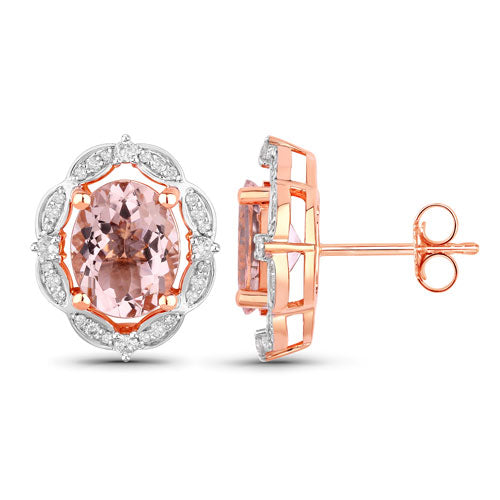 Pendientes Halo de Morganita y Diamante de 3.52 Quilates en Oro Rosa de 14K