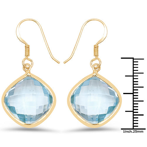 Boucles d'oreilles pendantes en topaze bleue plaquées or jaune 14K