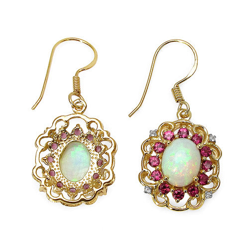Boucles d'oreilles multi-stones plaquées or jaune 14K en argent sterling