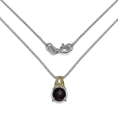 Elegant 3.16 Carat Smoky Quartz & Diamond Pendant in Sterling Silver