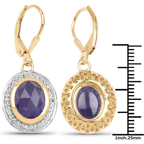 Boucles d'oreilles en or jaune 14K plaqué tanzanite et topaze blanche