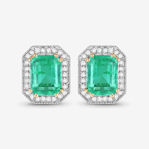 Boucles d'oreilles halo en émeraude éthiopienne et diamant de 2,99 carats