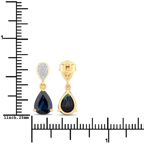 2.76 Carat Genuine Blue Sapphire and Diamond 14K Gold Earrings