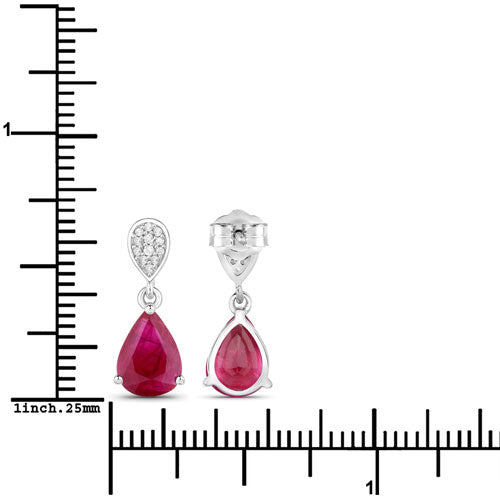 Pendientes de Rubí y Diamante Blanco de 2.46 Quilates en Oro Blanco de 14K