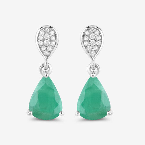 2.28 Carat Genuine Zambian Emerald and Diamond 10K White Gold Earrings