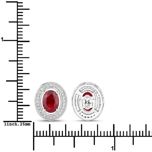Pendientes de Rubí y Diamante Blanco de 2.12 Quilates en Oro Blanco de 14K