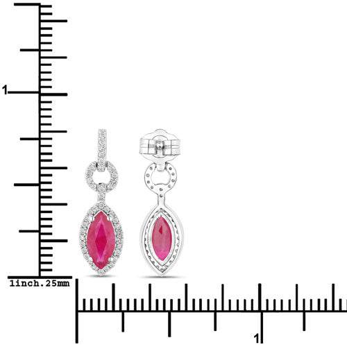 Boucles d'oreilles en or blanc 14K avec rubis et diamants de 1,23 carat