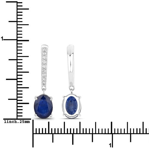 3.24 Carat Blue Sapphire & Diamond 14K White Gold Earrings