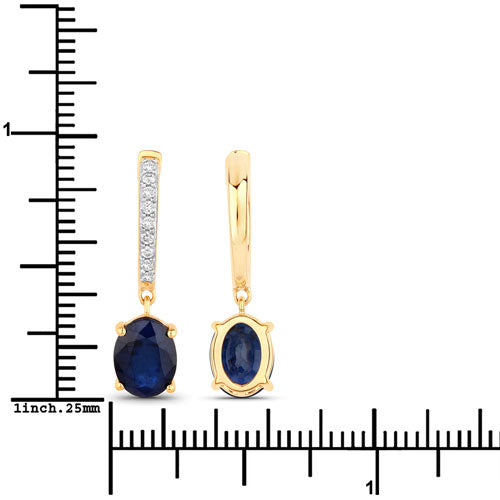 Boucles d'oreilles en or jaune 14K avec saphirs bleus et diamants de 3,24 carats