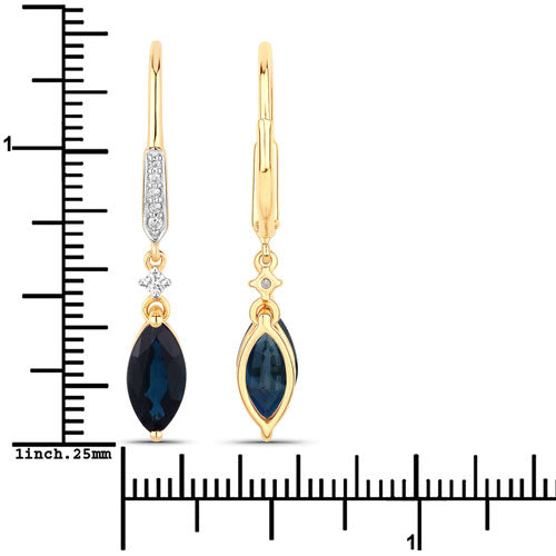 2.73 Carat Blue Sapphire & Diamond 14K Yellow Gold Earrings