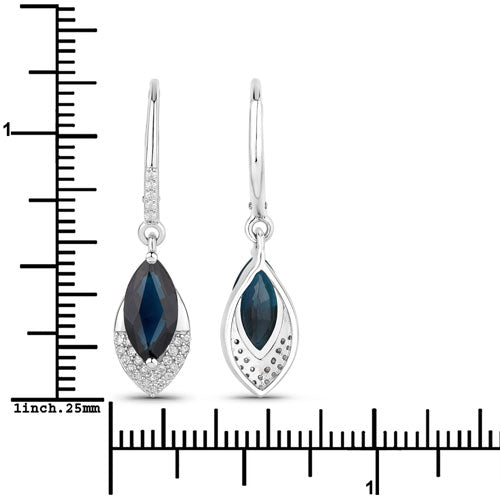 Boucles d'oreilles en saphir bleu et diamants de 2,79 carats en or blanc 14K