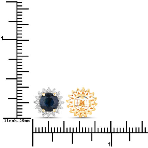 14K Yellow Gold Blue Sapphire & Diamond Halo Earrings