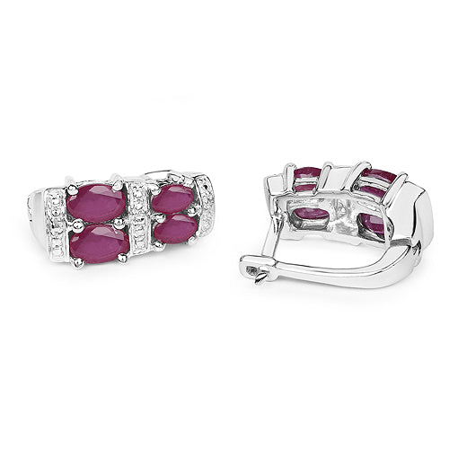 Boucles d'oreilles en rubis remplis de verre de 3,20 carats en argent sterling