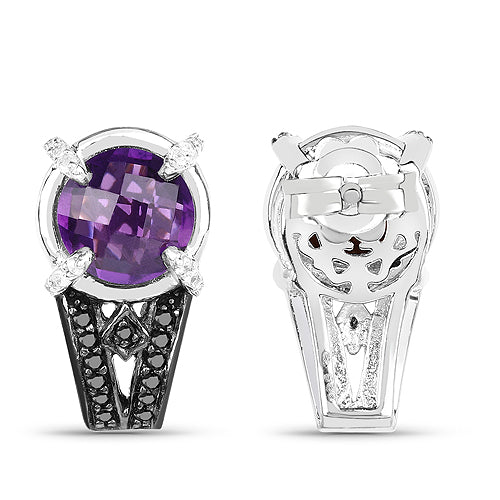 Boucles d'oreilles en argent sterling avec améthyste et diamants de 3,61 carats