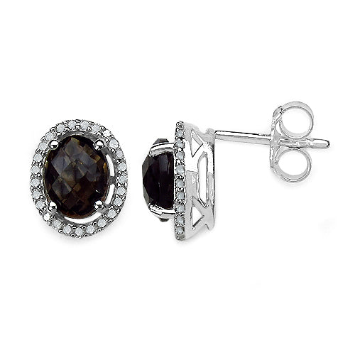 Elegant 2.39 Carat Diamond & Smoky Quartz Sterling Silver Earrings