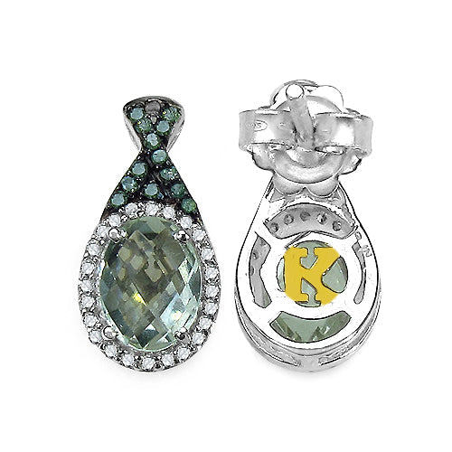Boucles d'oreilles en améthyste verte et diamants de 2,55 carats en argent sterling