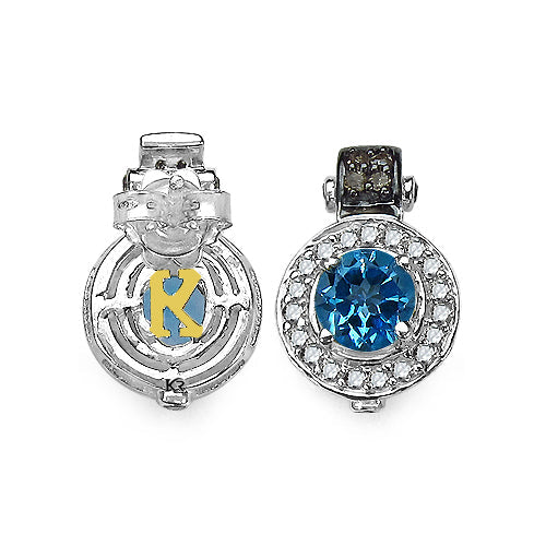 Boucles d'oreilles en argent sterling avec topaze bleue suisse et diamants de 1,20 carat