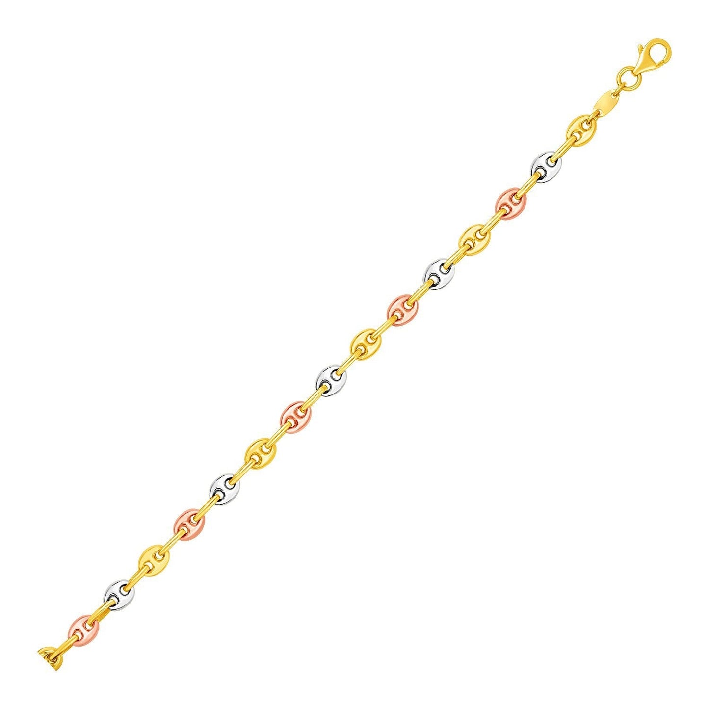 Bracelet de cheville en or tri couleur 14k avec maillons mariniers
