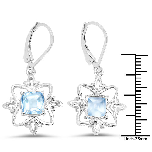5.30 Carat Genuine Swiss Blue Topaz Sterling Silver Earrings