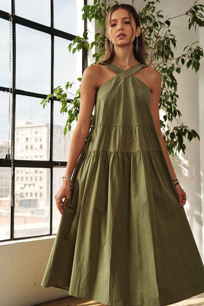 Chic Crisscross Wide Strap Midi Dress for Women