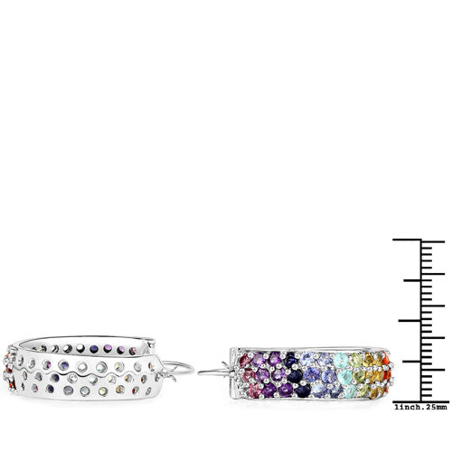 8.79 Carat Genuine Multi-Stone .925 Sterling Silver Hoop Earrings