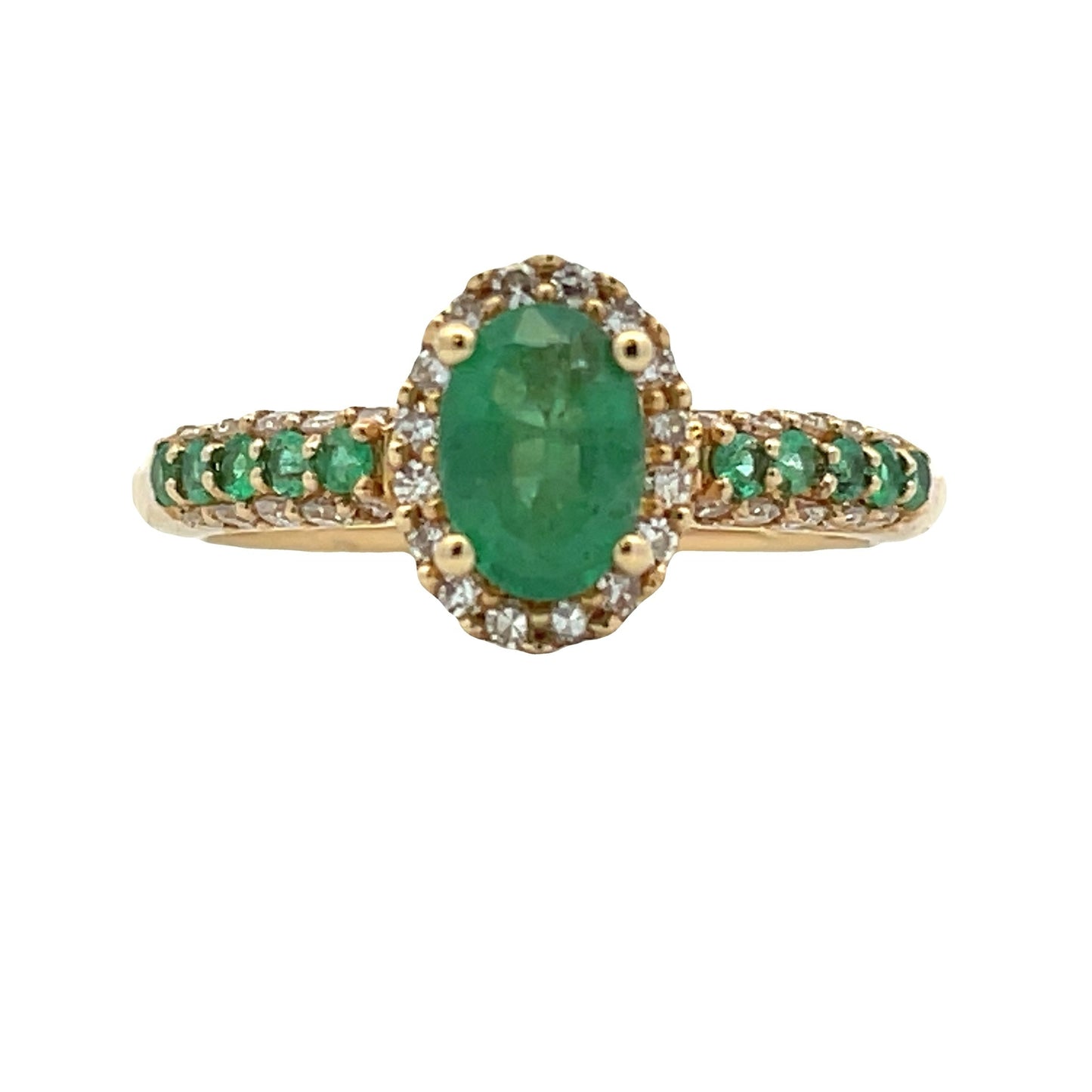 Natural 1.32ct Emerald and Diamond Ring in 14KT Yellow Gold