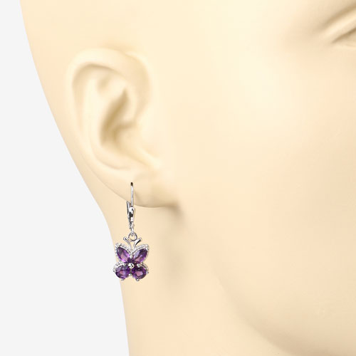 Boucles d'oreilles en argent sterling .925 avec améthystes véritables de 2,12 carats