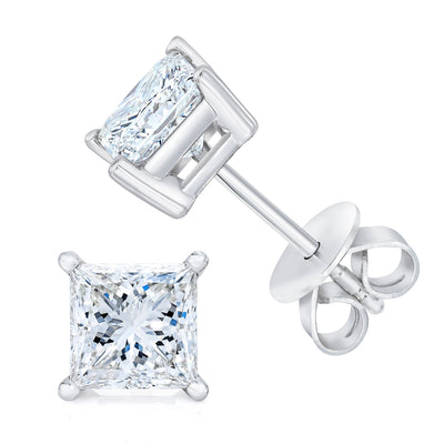 Pendientes de Stud de Diamante en Corte Princesa de Oro Blanco de 14K