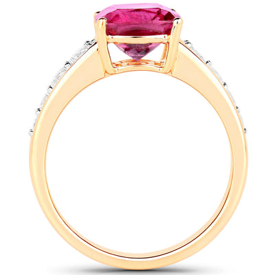 Bague en Or Jaune 14K avec Rubellite et Diamants Blancs de 2,70 Carats