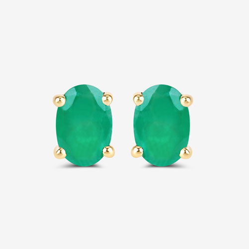 Pendientes de Esmeralda Zambiana Genuina de 0.88 Quilates en Oro Amarillo de 10K