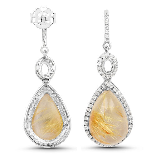 Boucles d'oreilles en argent sterling avec rutile doré de 10,04 carats et topaze blanche