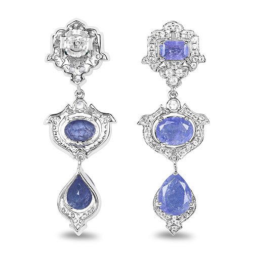 7.73 Carat Genuine Tanzanite & White Topaz Sterling Silver Earrings