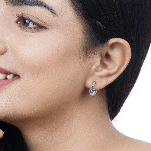 Boucles d'oreilles en or jaune 14K avec tanzanite et diamant de 0,76 carat