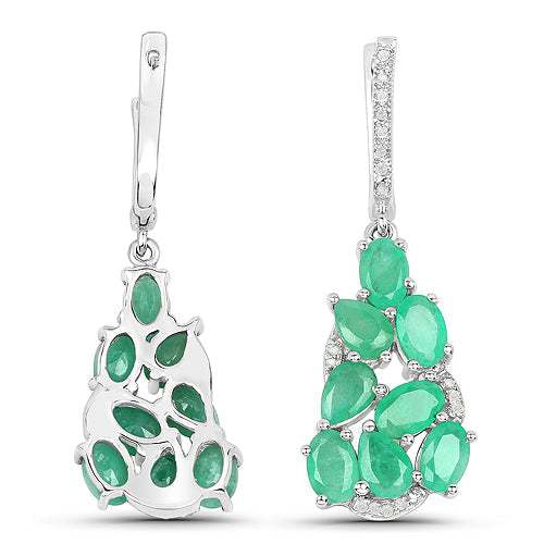 6.69 Carat Genuine Emerald and White Diamond Earrings