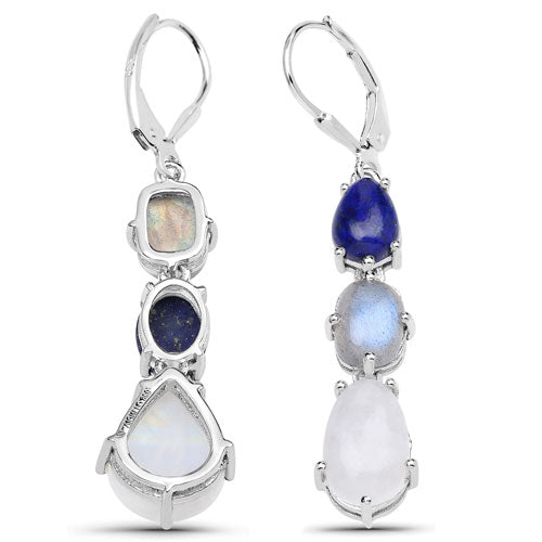 10.17 Carat Genuine Lapis, Labradorite & Moonstone Earrings