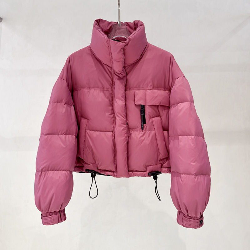 Veste courte matelassée épaulée à col montant de style coréen