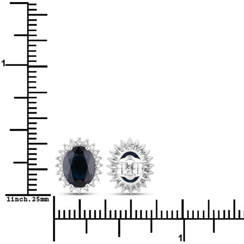 3.32 Carat Genuine Blue Sapphire and Diamond Halo Earrings