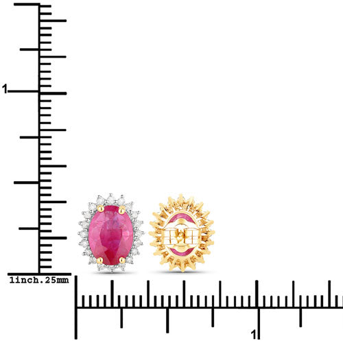 Boucles d'oreilles en or jaune 14K avec rubis et diamants blancs de 3,14 carats