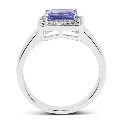 Anillo de Plata Esterlina con Tanzanita y Topacio Blanco de 1.12 Quilates