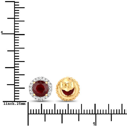 Pendientes de Rubí y Diamante Blanco de 2.14 Quilates en Oro Amarillo de 14K
